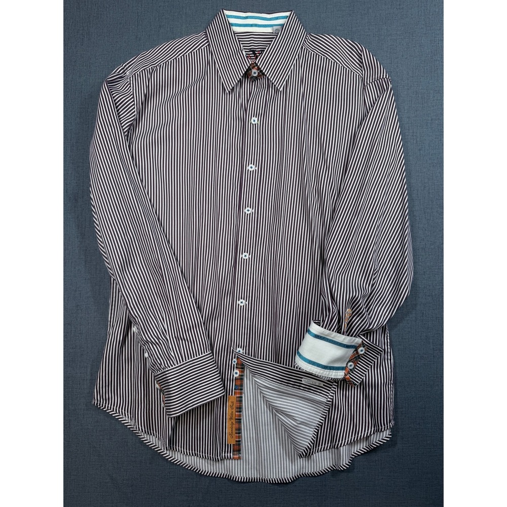Robert Graham Mens XL Striped Button Down Shirt Purple White Long Sleeve Cotton